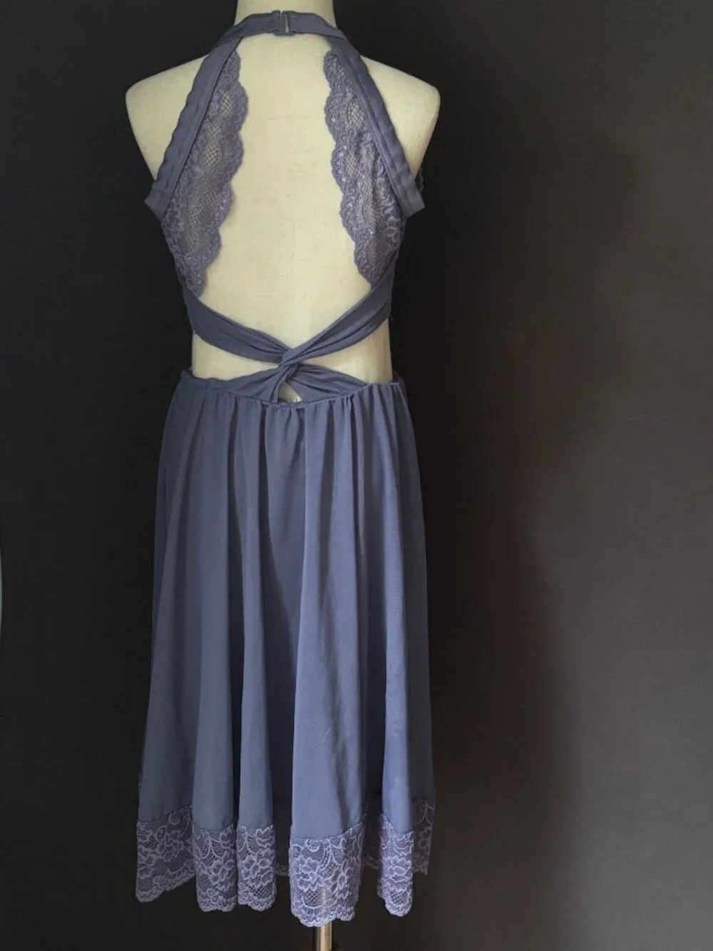 Weissman Blue Gray Floral Lace Halter Open Back Lyrical Costume Dress MC